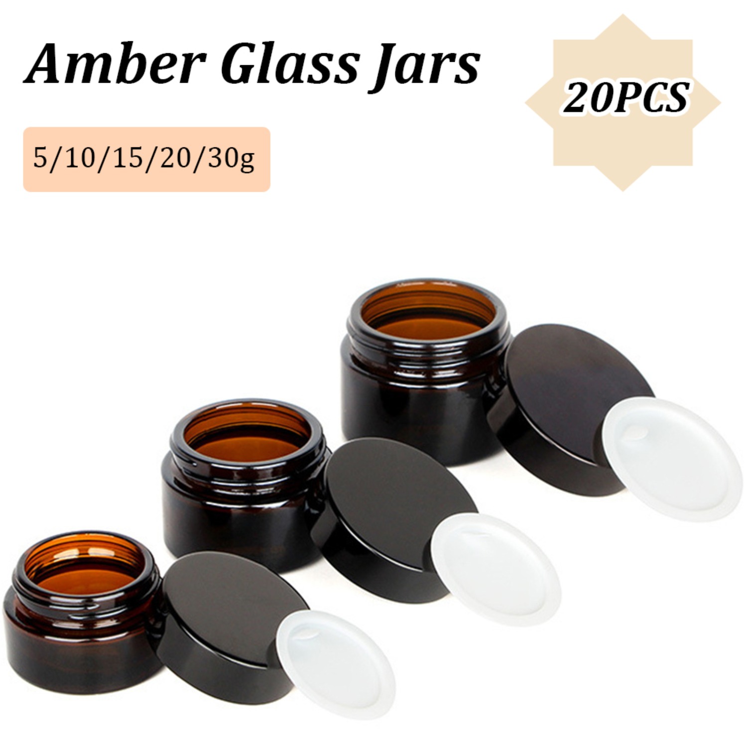 Food Storage Glass Set - Frascos pequenos de vidro âmbar com