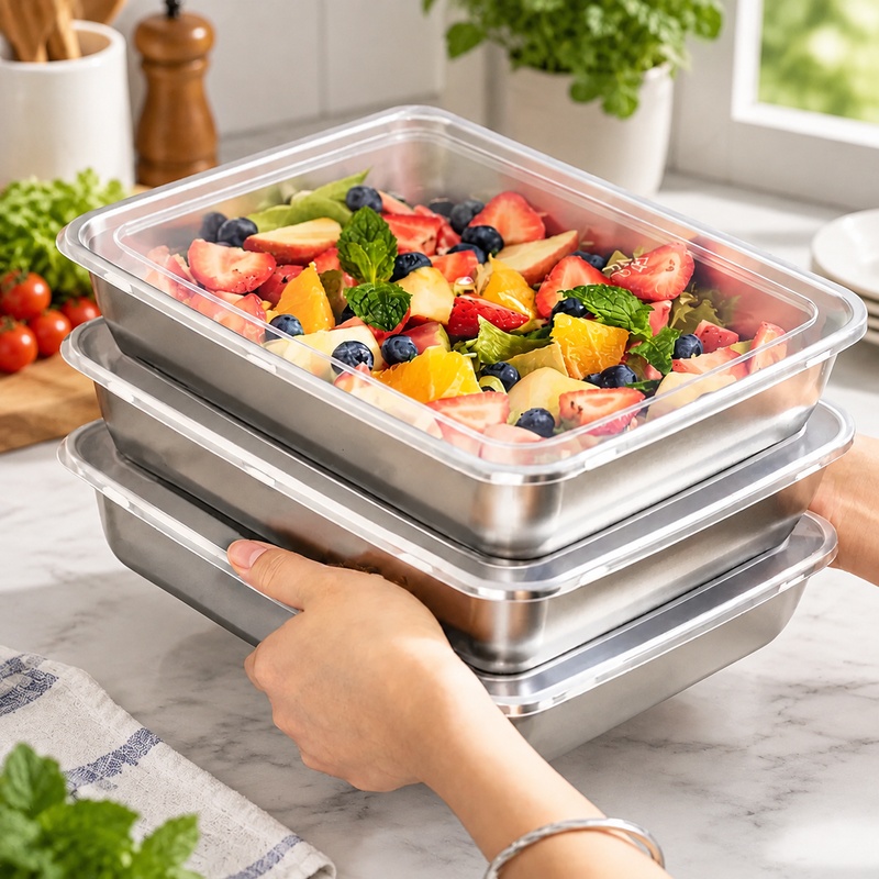 Food Storage Stainless Steel - Conjunto de 3 recipientes de aço
