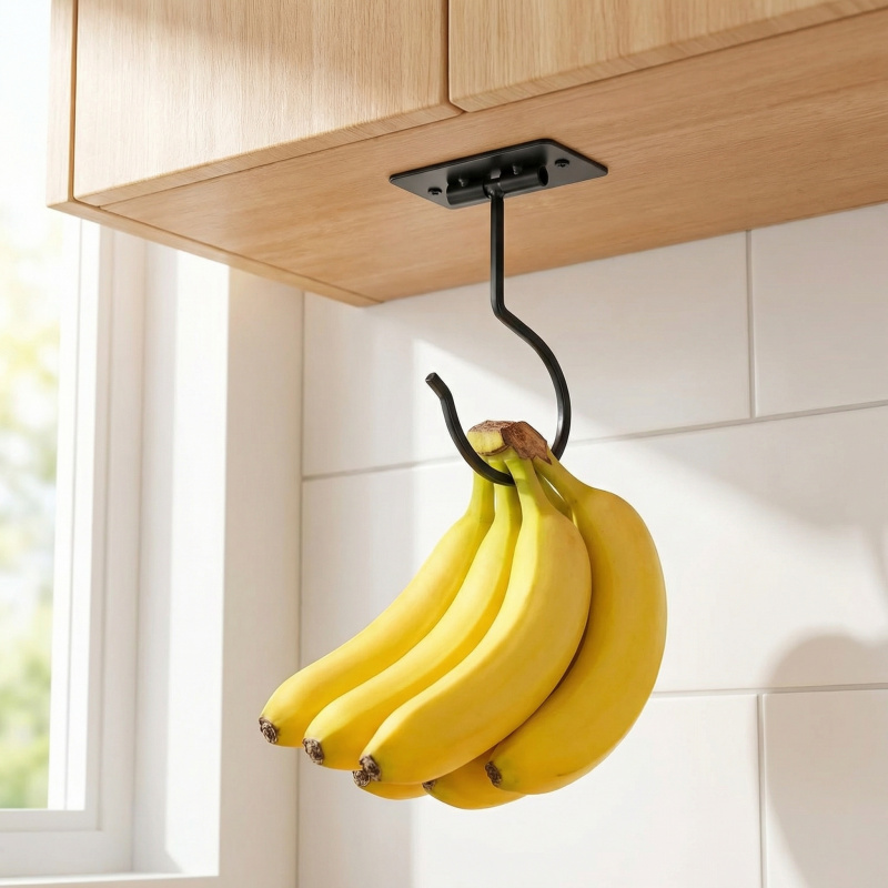 Food Storage Organizer - Gancho Adesivo de Metal Preto Dobrável